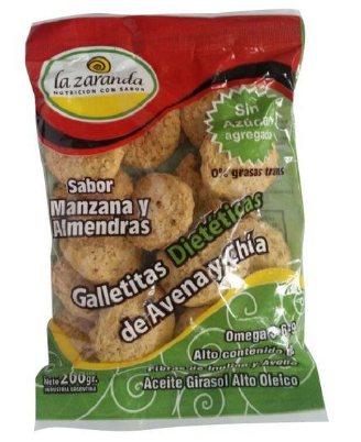 GALLETITAS DIETETICAS S/AZUCAR MANZANA Y ALMENDRAS LA ZARANDA