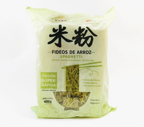 FIDEOS DE ARROZ SPAGHETTI ESPINACA 400GRS OROX