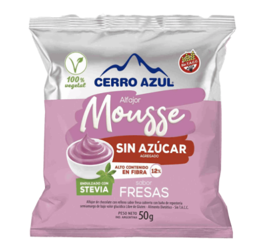 ALFAJOR CERRO AZUL MOUSSE DE FRESAS CON STEVIA
